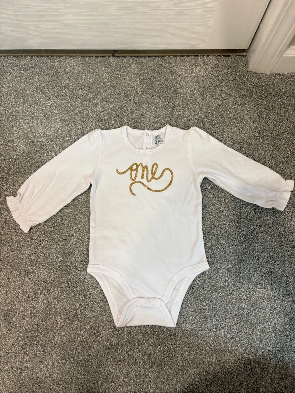 Baby Girls White 'One' Glitter Top with Pink & Gold Tutu Set